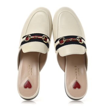 GUCCI Malaga Kid Web Womens Princetown Slippers 35.5 Mystic White