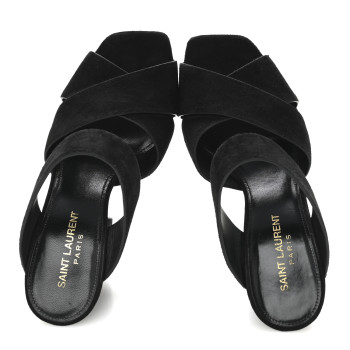 SAINT LAURENT Suede Oak 100 Mule Sandals 37 Black