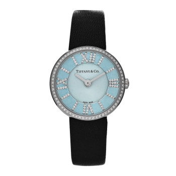 TIFFANY Stainless Steel Calfskin Diamond Bezel 24mm Atlas 2-Hand Quartz Watch Tiffany Blue