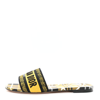 CHRISTIAN DIOR Canvas Union Check Embroidered Dway Flat Slide Sandals 38.5 Black Yellow