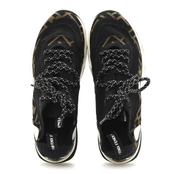 FENDI Technical Mesh Lycra FFreedom Patchwork Sneakers 38.5 Black Tobacco