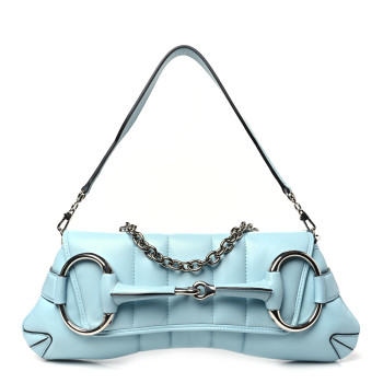 GUCCI Nappa Vertical Matelasse Medium Maxi Horsebit Chain Shoulder Bag Crystal Snow