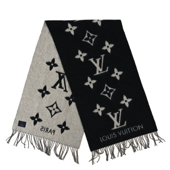 LOUIS VUITTON Cashmere Monogram Reykjavik Scarf Black Black