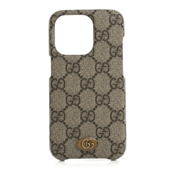 GUCCI GG Supreme Monogram Ophidia iPhone 14 Pro Phone Case Beige Ebony