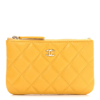 CHANEL Caviar Quilted Small Cosmetic Case Yellow