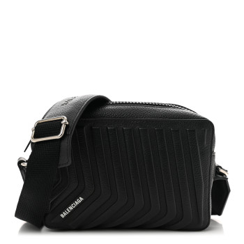 BALENCIAGA Grained Calfskin Embossed Car Camera Bag Black