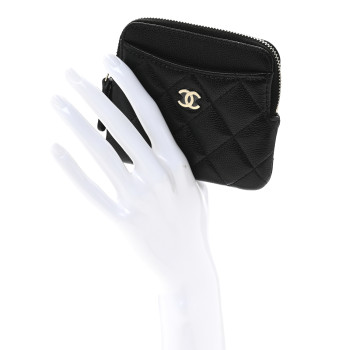 CHANEL Caviar Quilted Zip Card Holder Wallet Black