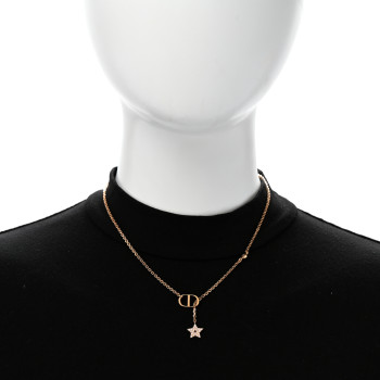 CHRISTIAN DIOR Metal Crystal Petit CD Necklace Rose Gold