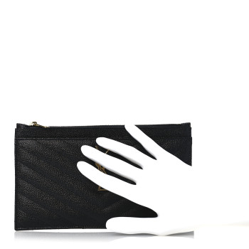 SAINT LAURENT Grain De Poudre Chevron Monogram Bill Pouch Black