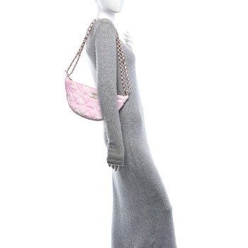 CHANEL Printed Denim Quilted Large Hobo Bag Light Pink White