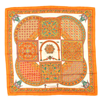 HERMES Silk Ciels Byzantins Scarf 90 Orange Multicolor