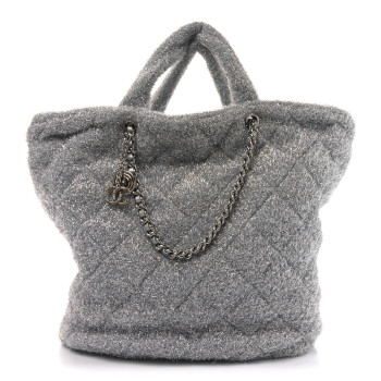 CHANEL Knit Metallic Lambskin Large Shopping Tote Silver