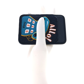 HERMES Feutre Swift Embroidered Allo! MagSafe Card Holder Bleu Navy Multicolore