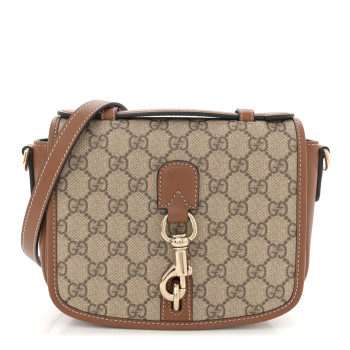 GUCCI GG Supreme Monogram Textured Calfskin Emblem Mini Shoulder Bag Beige Dark Brown