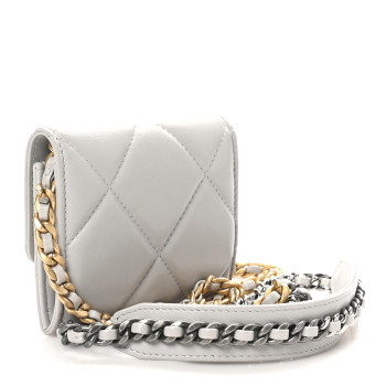 CHANEL Lambskin Quilted Chanel 19 Flap Coin Purse With Chain Grey