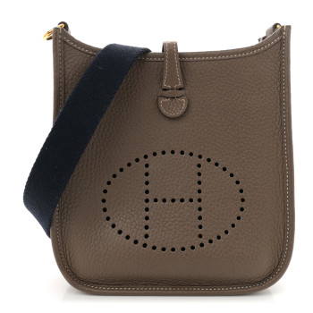 HERMES Taurillon Clemence Amazone Evelyne TPM Etoupe Bleu Indigo