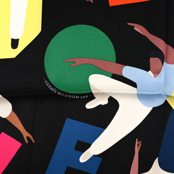 HERMES Silk Hommage A Gene Kelly Scarf 70 Black Multicolore