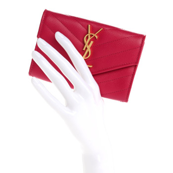 SAINT LAURENT Grain De Poudre Matelasse Chevron Small Monogram Envelope Wallet Bubblegum