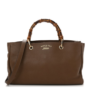 GUCCI Pebbled Calfskin Medium Bamboo Shopper Tote Acero