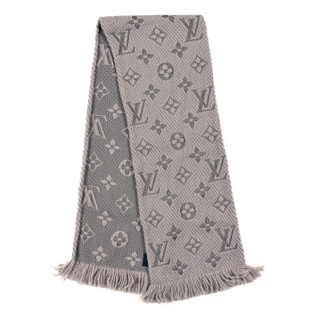 LOUIS VUITTON Wool Silk Logomania Scarf Pearl Grey