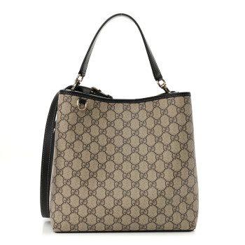 GUCCI GG Supreme Monogram Medium Emblem Bucket Bag Beige Dark Brown Black