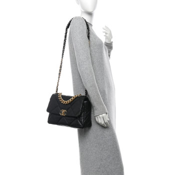 CHANEL Goatskin Quilted Large Chanel 19 Flap Black