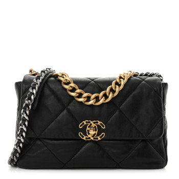 CHANEL Goatskin Quilted Large Chanel 19 Flap Black