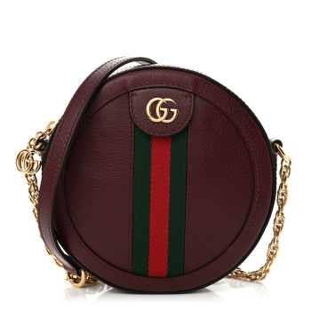 GUCCI Soft Textured Calfskin Web Mini Ophidia Round Shoulder Bag Vintage Bordeaux