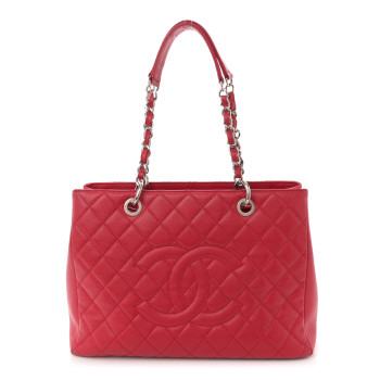 CHANEL Caviar Quilted Grand Shopping Tote GST Red