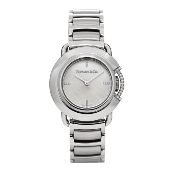 TIFFANY Stainless Steel Diamond Mother of Pearl 25mm Tiffany T Round Quartz Watch