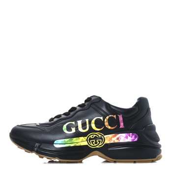 GUCCI Calfskin Iridescent Logo Womens Rhyton Sneakers 38.5 Black