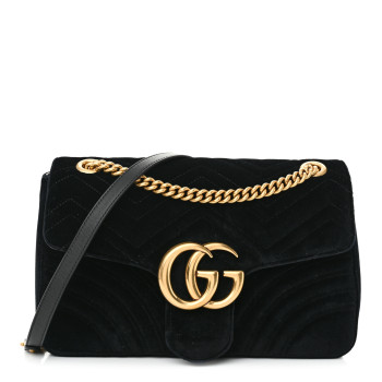 GUCCI Velvet Matelasse Medium GG Marmont Shoulder Bag Black