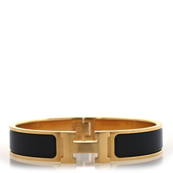 HERMES Enamel Narrow Clic Clac H Bracelet GM Black