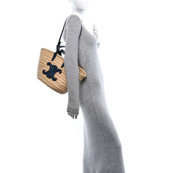 CELINE Raffia Calfskin Triomphe Teen Panier Navy Blue