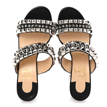 CHRISTIAN LOUBOUTIN Calfskin Studded Tina Goes Mad 55 Slide Sandals 36.5 Black