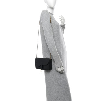 CHRISTIAN DIOR Goatskin Medium Saddle Pouch With Chain Black