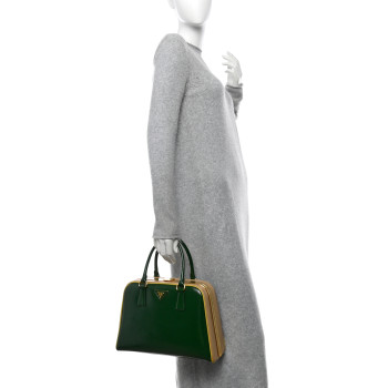 PRADA Saffiano Vernice Pyramid Bag Larice Sabbia