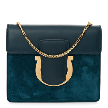 SALVATORE FERRAGAMO Calfskin Suede Thalia Flap Shoulder Bag Blue