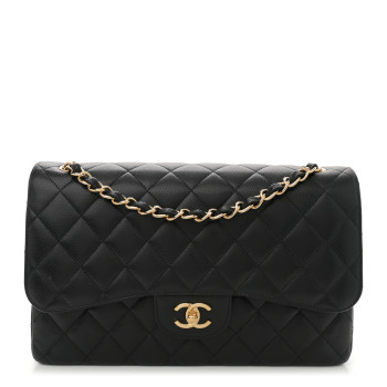CHANEL Caviar Quilted Jumbo Double Flap Black