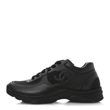 CHANEL Calfskin Lambskin CC Uniform Sneakers 42 Black