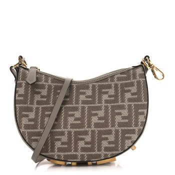 FENDI Denim Jacquard FF Effect Vitello Grace Mini Fendigraphy Hobo Bag Dove White Dove