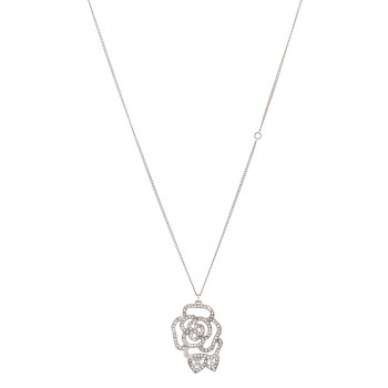 CHANEL Crystal CC Camellia Necklace Silver