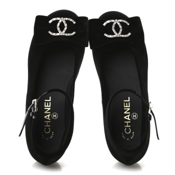 CHANEL Velvet Strass CC Bow Mary Jane Flats 35.5 Black