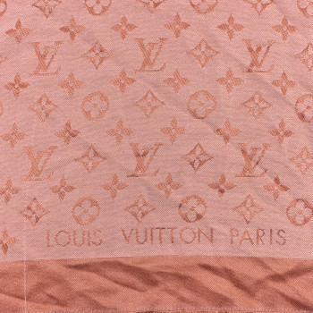 LOUIS VUITTON Silk Wool Monogram Denim Shawl Beige Pink