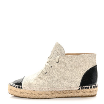 CHANEL Crackled Calfskin High Top Espadrilles 35 Light Beige Black CHANEL Crackled Calfskin High Top Espadrilles 35 Light Beige Black