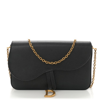 CHRISTIAN DIOR Goatskin Medium Saddle Pouch With Chain Black