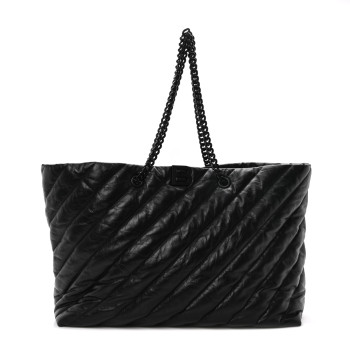 BALENCIAGA Crushed Calfskin Quilted Matte Black Hardware Large Crush Carry All Tote Bag Black