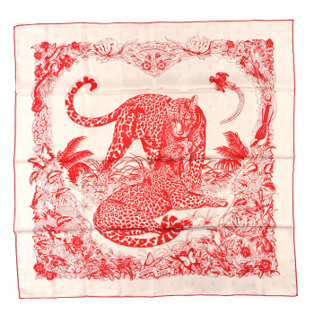 HERMES Cashmere Silk Jungle Love Tattoo Shawl 140 White Rouge