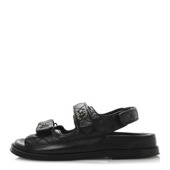 CHANEL Grained Calfskin Velcro Dad Sandals 36 Black