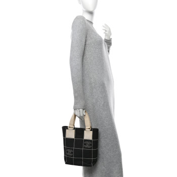 CHANEL Canvas Square Stitched CC Small Tote Bag Black